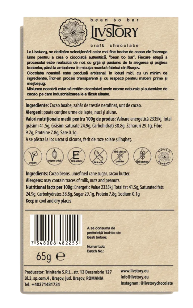Dark Chocolate 70% Bean to Bar origin Tanzania